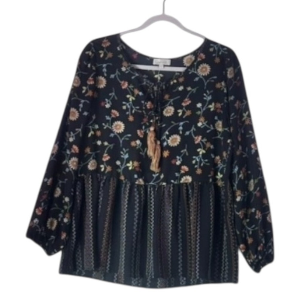 Chenault Black Floral Peasant Blouse – Size M – Excellent Condition